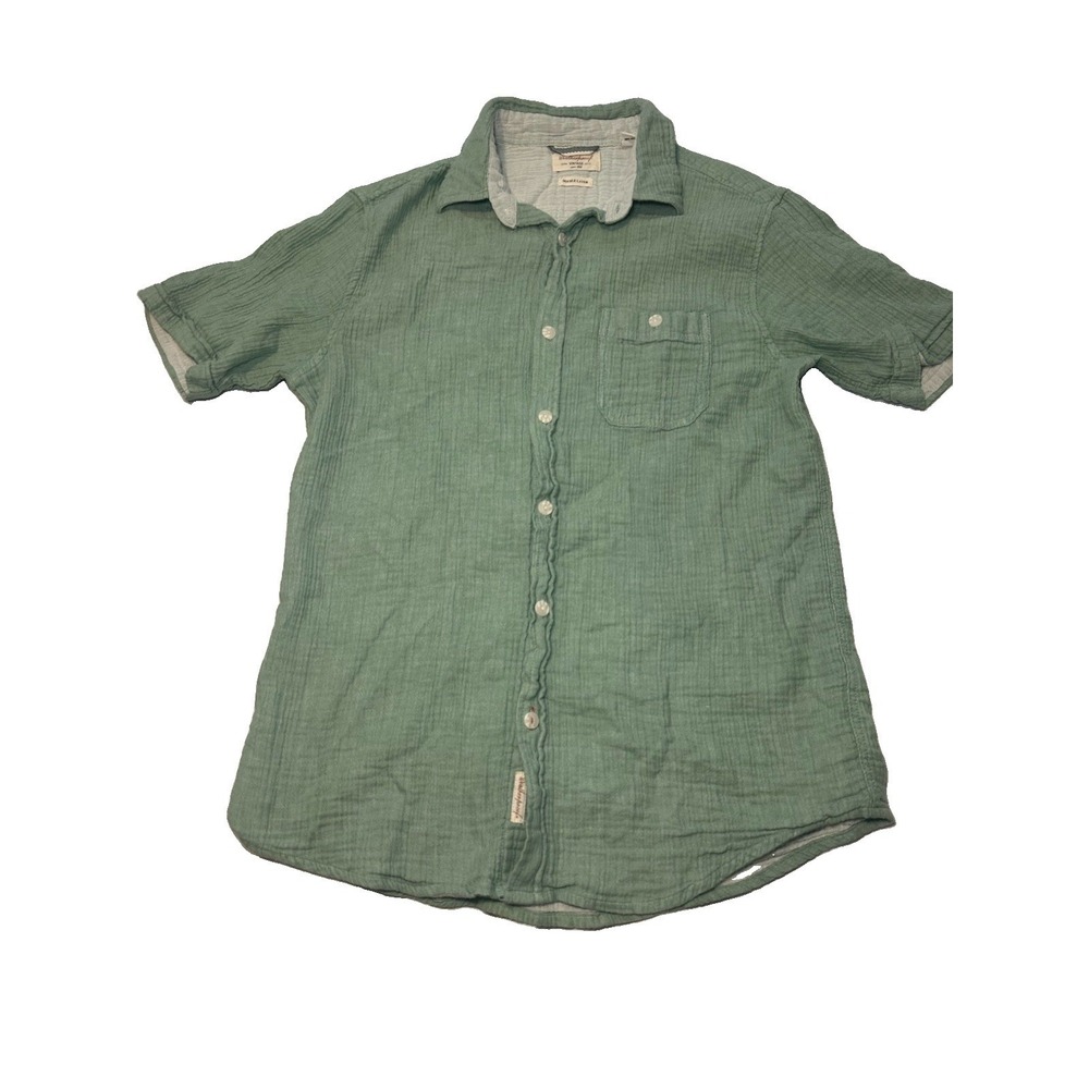 Weatherproof Vintage Mens Medium Green Double Layer Cotton Gauze Button Shirt - Picture 1 of 7